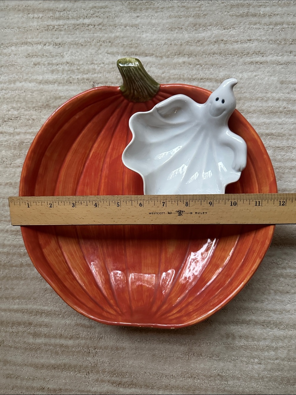 Fitz and Floyd Halloween Ghost Pumpkin Chip Dip Bowl Vintage 1987 Rare Find - Picture 13 of 14